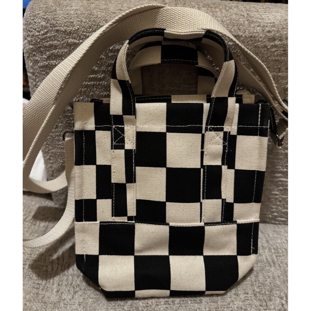 VANS Checkerboard Canvas Tote Crossbody Shoulder Black White Authentic Lil Pergs - Picture 2 of 4